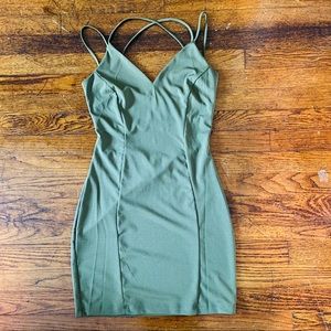 Army green, low back, tight mini dress